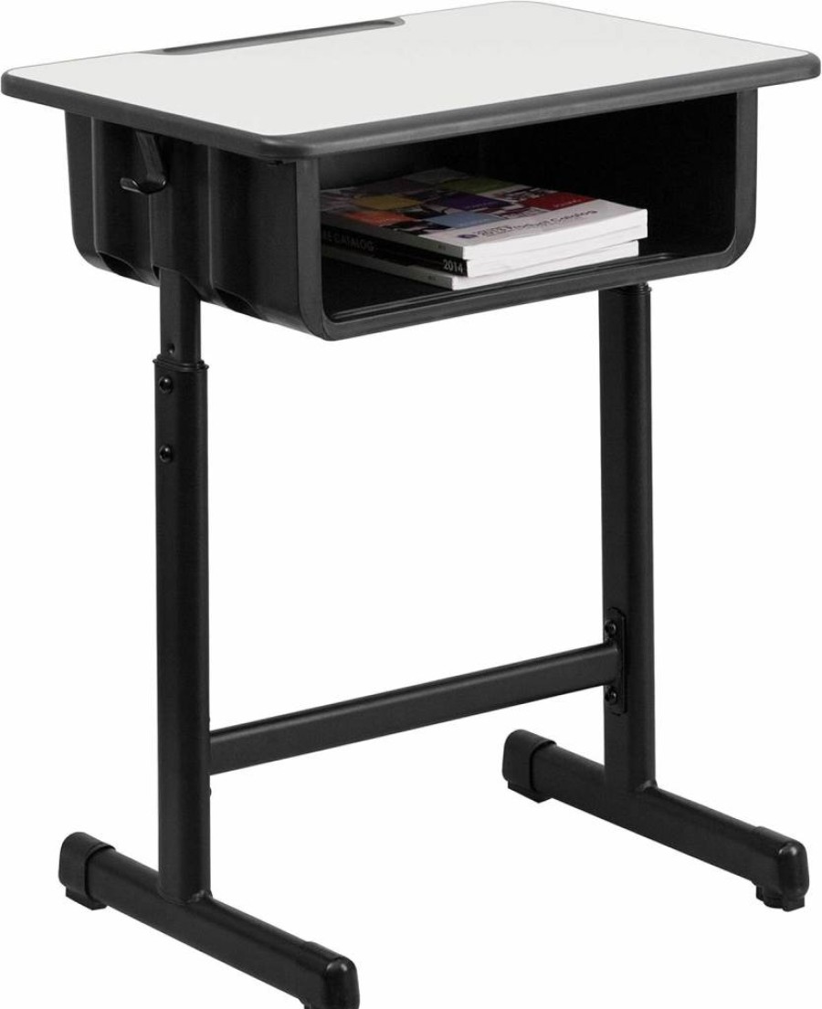 Flash Furniture Adjustable Student Desk with Book Storage & Bag Hooks - Black/Gray School Study Table for Classroom & Home Learning