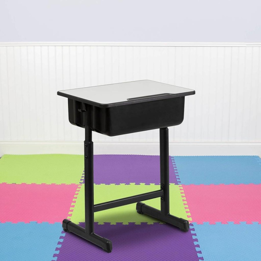 Flash Furniture Adjustable Student Desk with Book Storage & Bag Hooks - Black/Gray School Study Table for Classroom & Home Learning