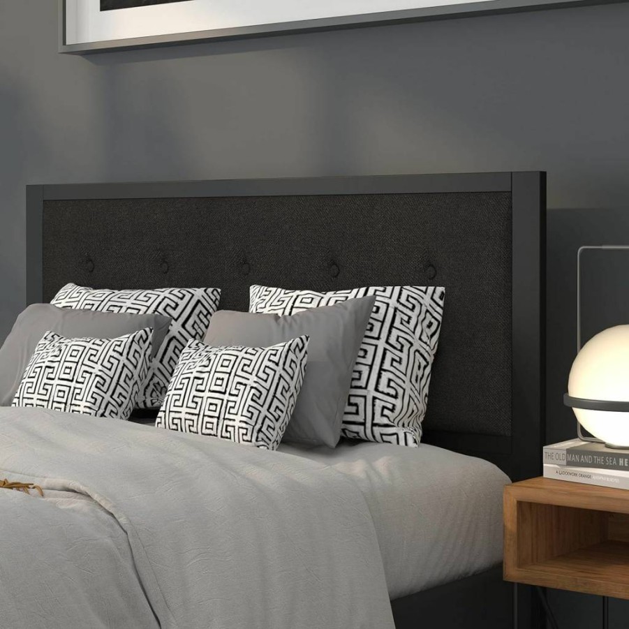 Flash Furniture Bristol Tufted Upholstered Queen Headboard - Black Fabric Metal Frame
