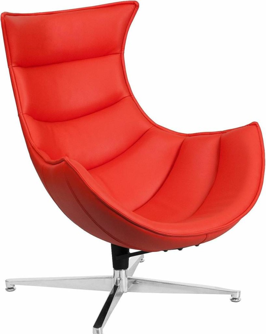 Flash Furniture Pasithea Genuine Leather Swivel Cocoon Chair - Modern Bomber Jacket Design