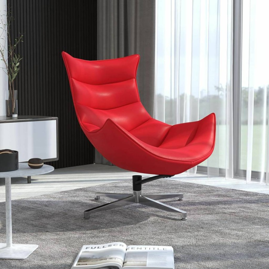 Flash Furniture Pasithea Genuine Leather Swivel Cocoon Chair - Modern Bomber Jacket Design