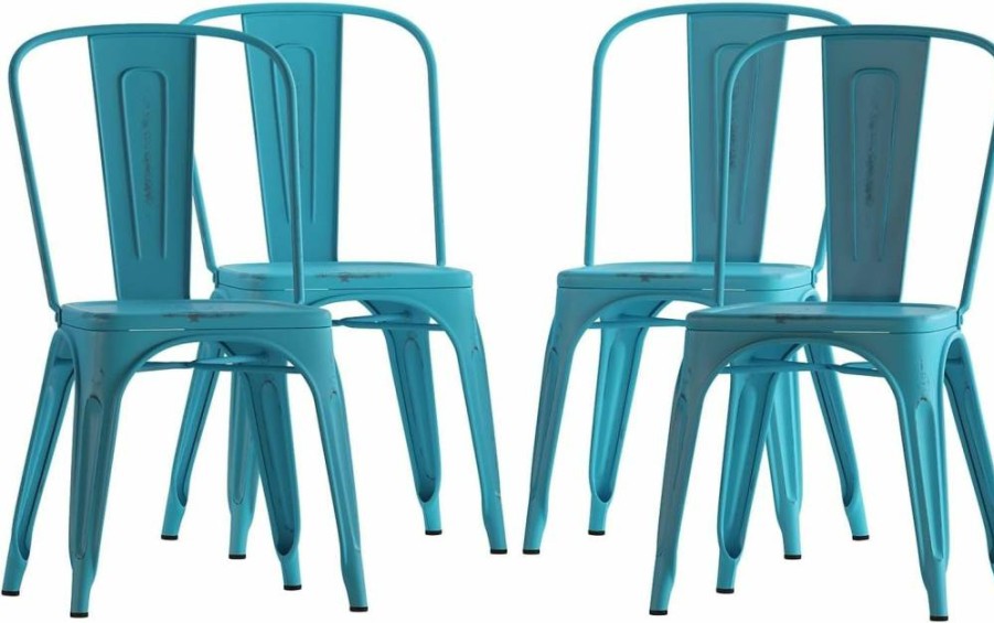 Flash Furniture Perry Commercial Grade Yellow Metal Stackable Chair for Indoor & Outdoor Use
