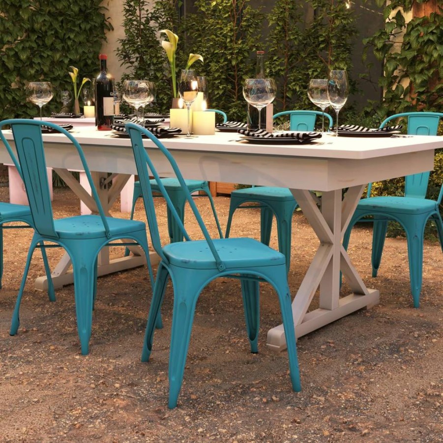 Flash Furniture Perry Commercial Grade Yellow Metal Stackable Chair for Indoor & Outdoor Use