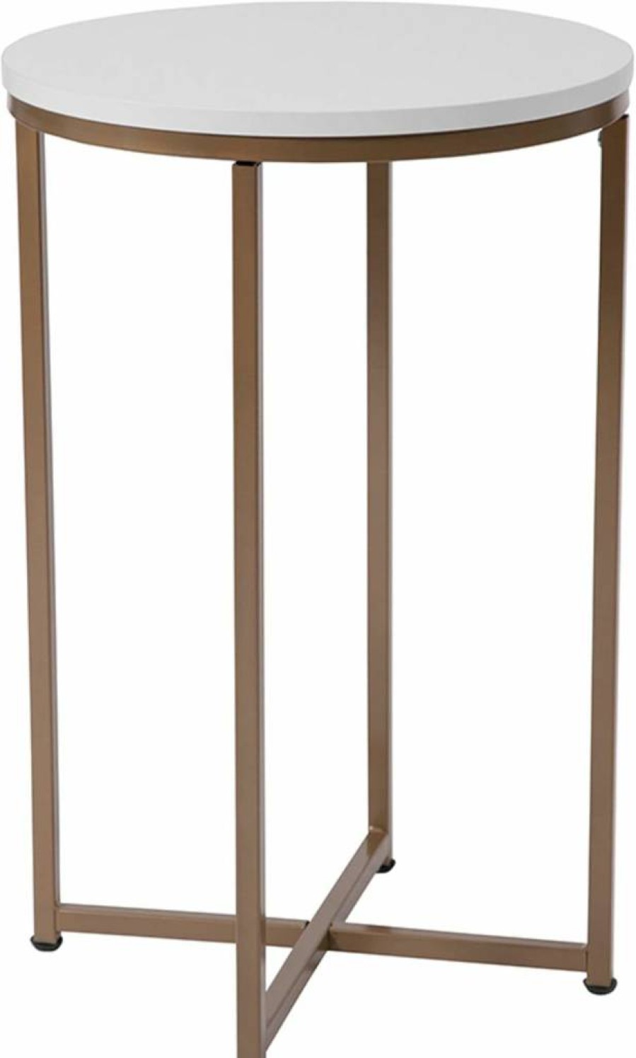 Flash Furniture Hampstead Modern End Table with Crisscross Gold Frame - White Finish Accent Table