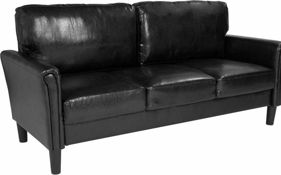 Flash Furniture Bari Black Leathersoft Upholstered Sofa - Modern Comfortable Living Room Couch