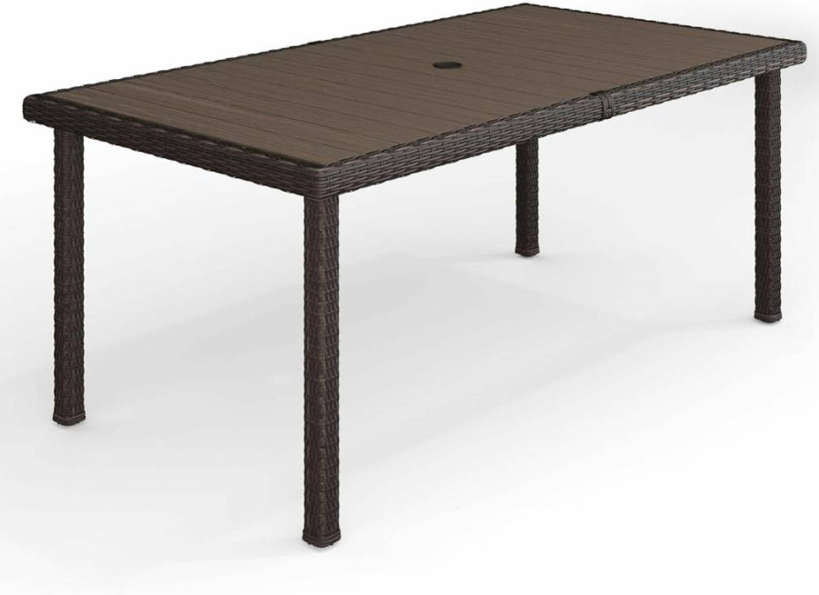 Martha Stewart 62" Bedford Brown Faux Wood Patio Table with Rattan Wicker Finish for Indoor and Outdoor Use