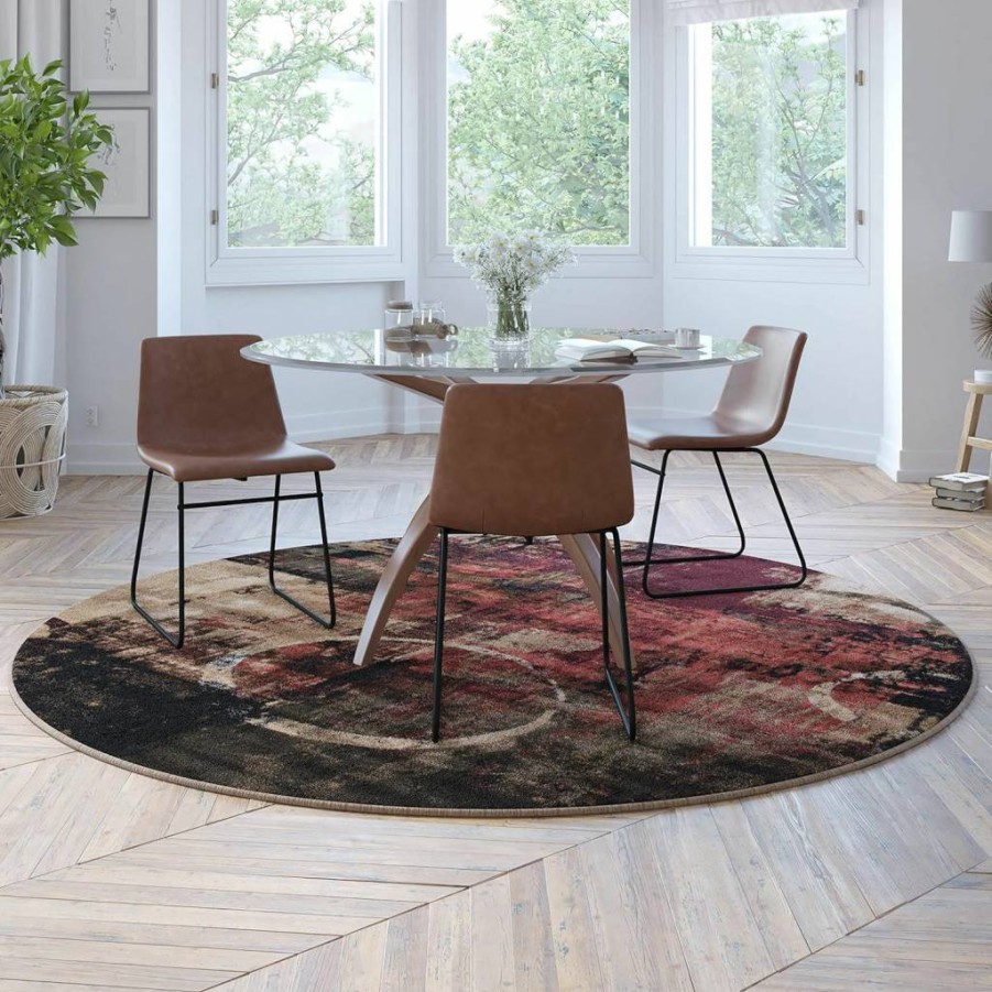 Flash Furniture 8' Round Abstract Area Rug - Black & Gray Olefin with Jute Backing for Living Room, Bedroom - Caldor Collection