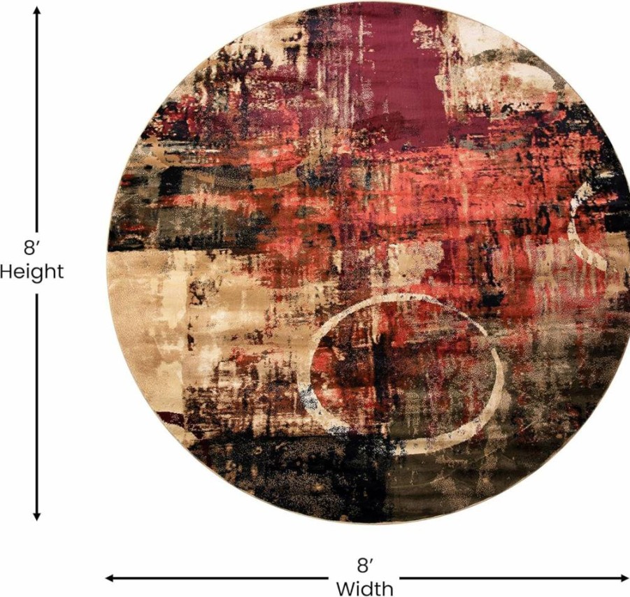 Flash Furniture 8' Round Abstract Area Rug - Black & Gray Olefin with Jute Backing for Living Room, Bedroom - Caldor Collection