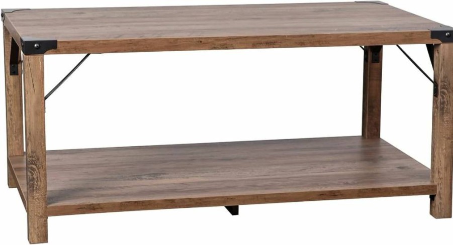 Flash Furniture Wyatt Modern Farmhouse Coffee Table - Aspen Gray Engineered Wood with Black Metal Crisscross Design