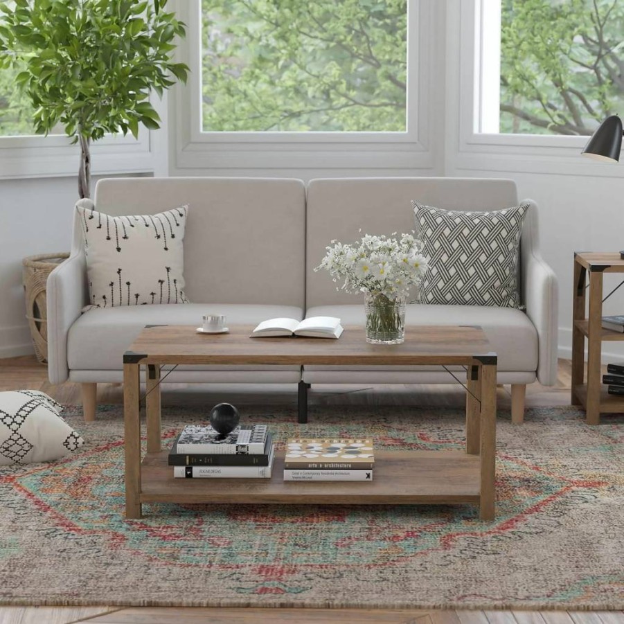 Flash Furniture Wyatt Modern Farmhouse Coffee Table - Aspen Gray Engineered Wood with Black Metal Crisscross Design