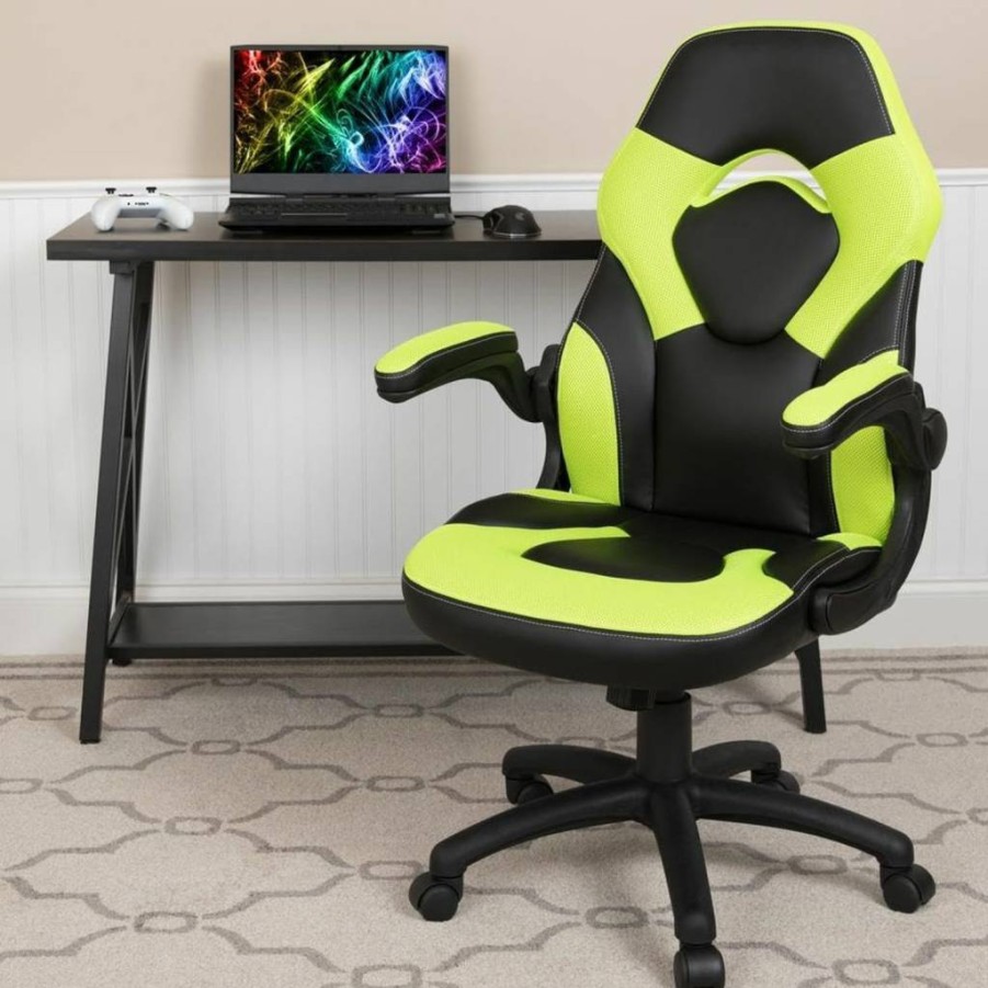Flash Furniture X10 Ergonomic High-Back Gaming Chair with Flip-Up Arms, Leathersoft Racing Style Computer Chair - Red/Black Swivel Office Chair