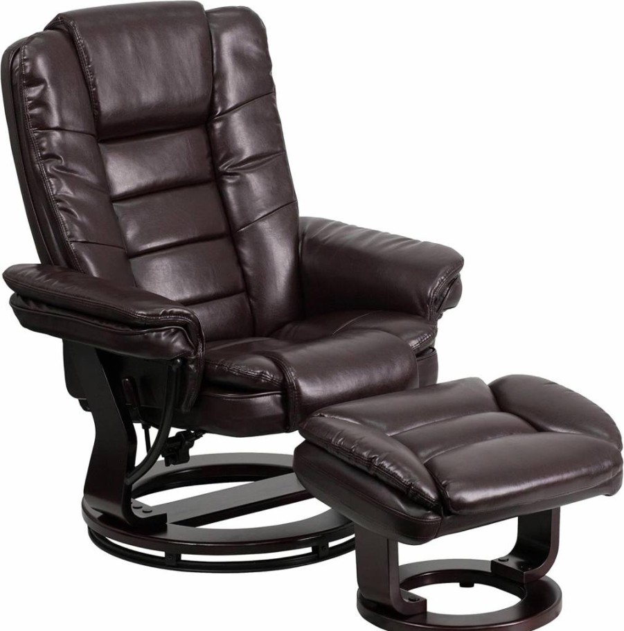 Flash Furniture Bali 360-Degree Swivel Recliner Chair with Ottoman - Multi-Position Leathersoft Recliner Set in Black, Contemporary Design