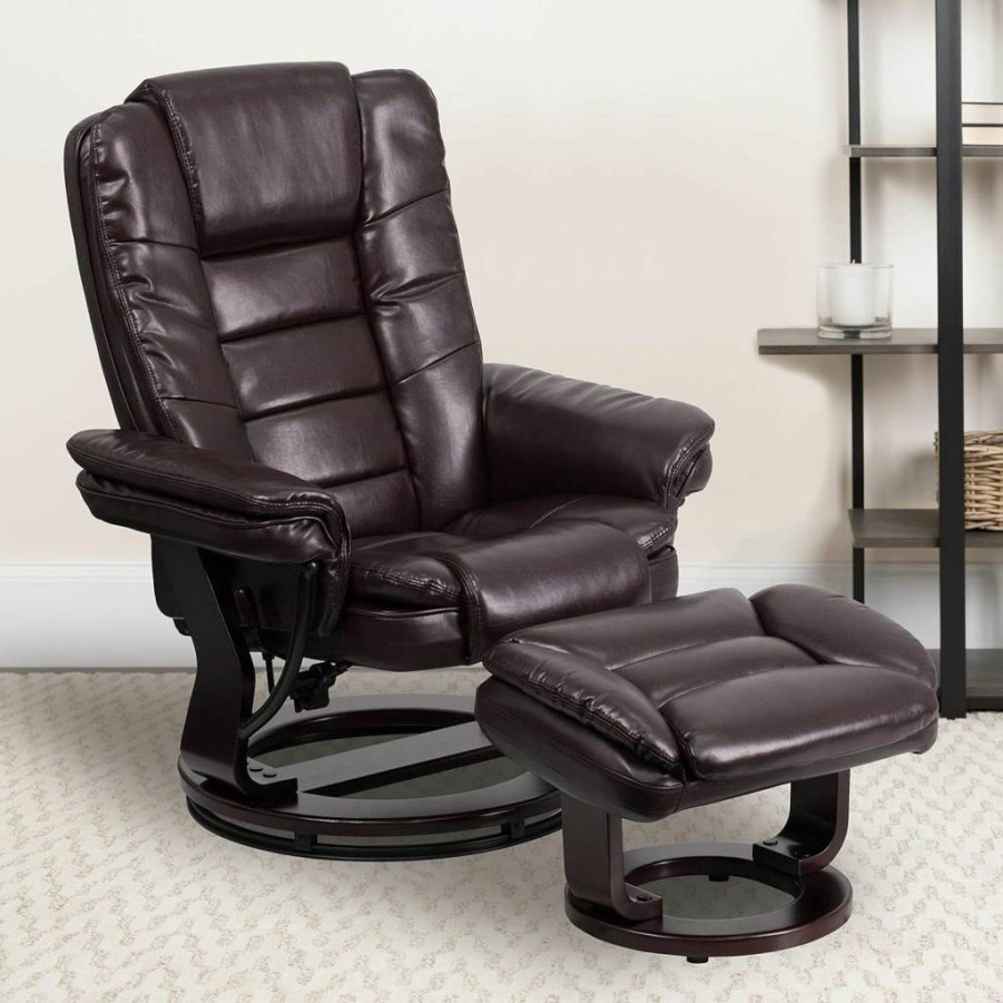Flash Furniture Bali 360-Degree Swivel Recliner Chair with Ottoman - Multi-Position Leathersoft Recliner Set in Black, Contemporary Design