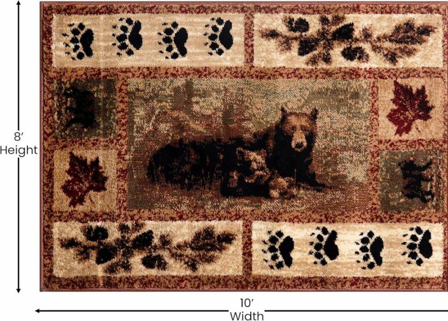 Flash Furniture Vassa Collection 4'x5' Nature Themed Area Rug - Mother Bear & Cubs Design, Jute Backing for Living Room, Bedroom & Entryway
