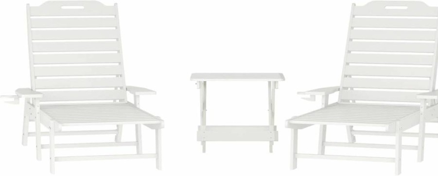 Flash Furniture Monterey 3-Piece Outdoor Adirondack Set with 2 Adjustable HDPE Lounge Chairs, Folding Side Table and Cup Holders - All-Weather Black Patio Furniture