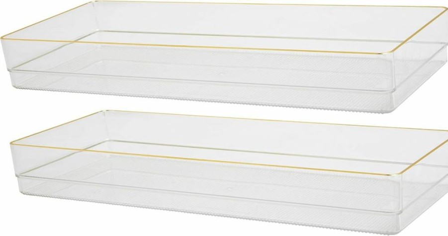 Martha Stewart Stackable Desk Drawer Organizers, 3x3 Inch 12-Pack with Gold Trim - Plastic Office Storage Bins