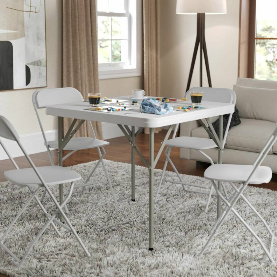 Flash Furniture 12-Pack Granite White Square Folding Tables, Heavy Duty Plastic Event Tables for Parties & Gatherings