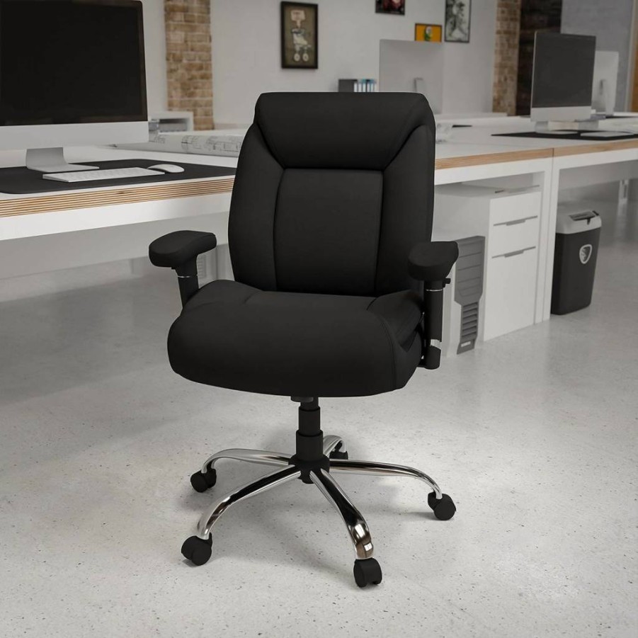 Flash Furniture Hercules Series 400 lb. Capacity Black Fabric Swivel Office Chair with Adjustable Arms - Ergonomic Big & Tall Task Chair