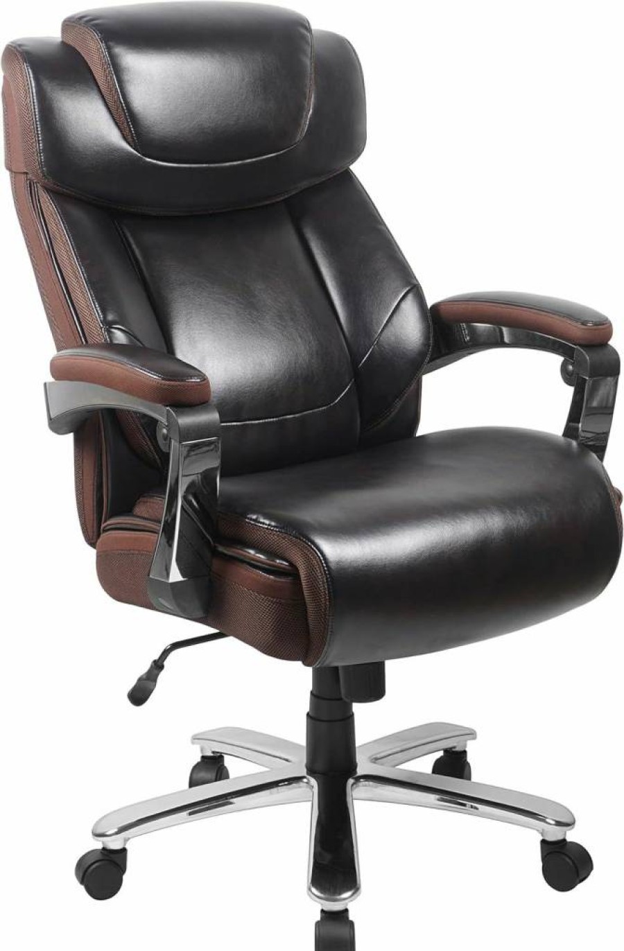 Flash Furniture Hercules Series Ergonomic High-Back Executive Office Chair with Adjustable Height, Headrest & Leathersoft Brown Swivel Design