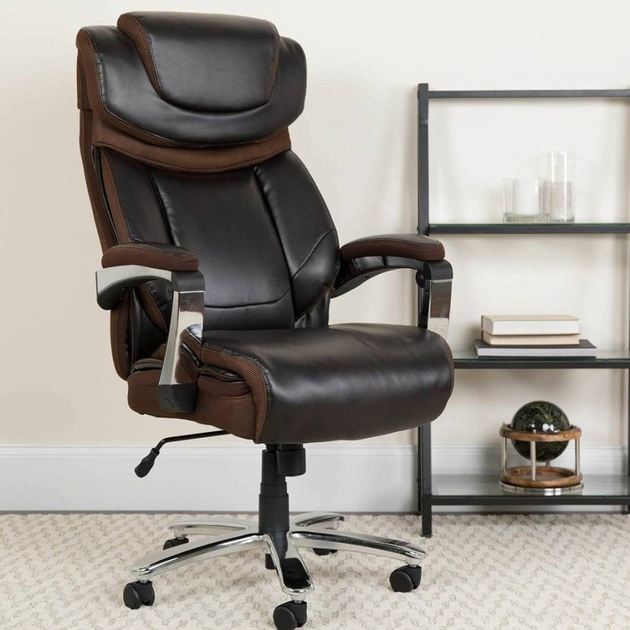 Flash Furniture Hercules Series Ergonomic High-Back Executive Office Chair with Adjustable Height, Headrest & Leathersoft Brown Swivel Design