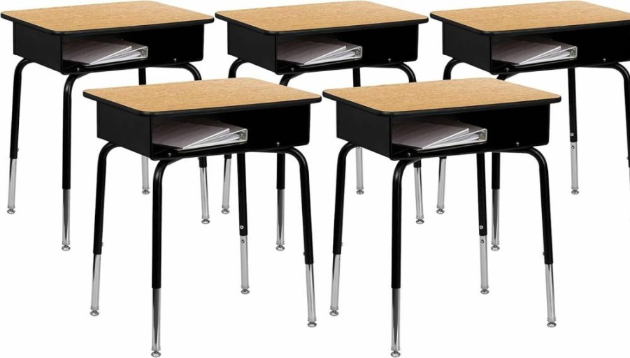 Flash Furniture Billie Adjustable Height Student Desk - 24"W x 18"D Maple Open Front Design with Silver Metal Frame for School & Home Learning