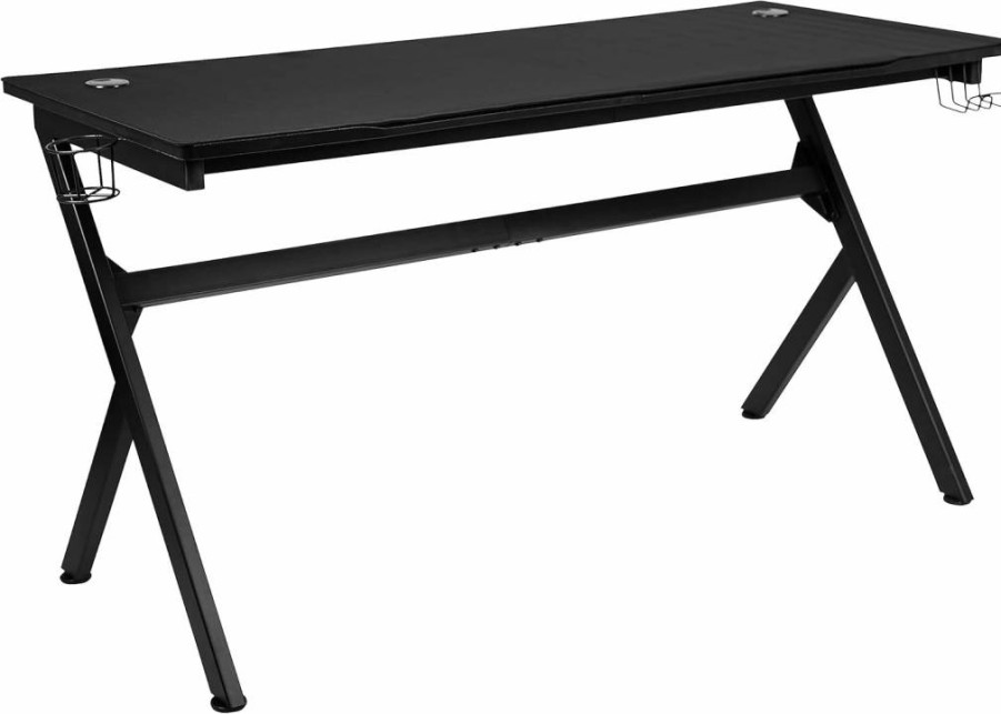 Flash Furniture Duncan 45.25" Gaming Desk with Headphone Hook & Cable Management, Black Computer Workstation for Gamers