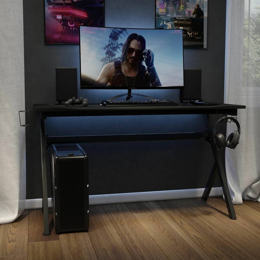 Flash Furniture Duncan 45.25" Gaming Desk with Headphone Hook & Cable Management, Black Computer Workstation for Gamers