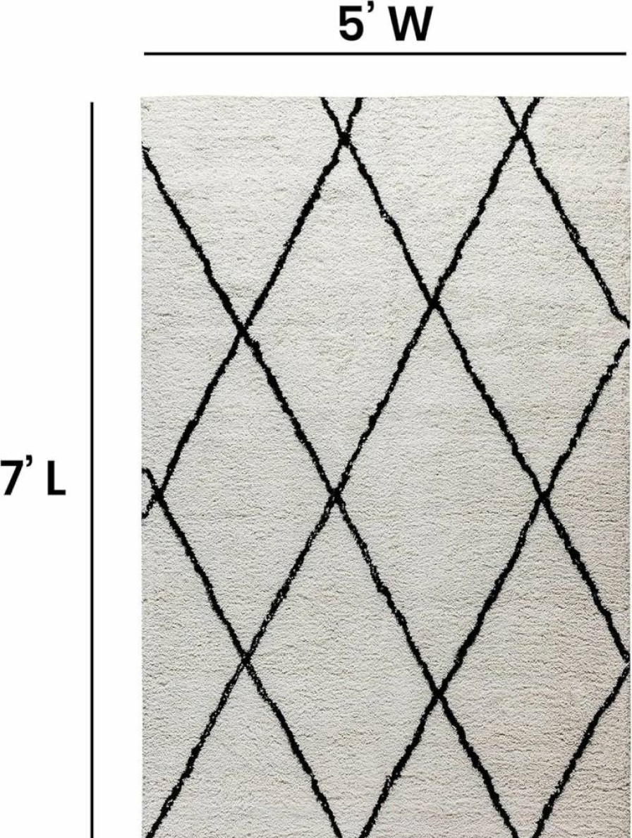 Flash Furniture Roxy 5'x7' Shag Area Rug - Soft Polyester Diamond Trellis Design in Charcoal & Ivory - Pet Friendly Living Room Carpet