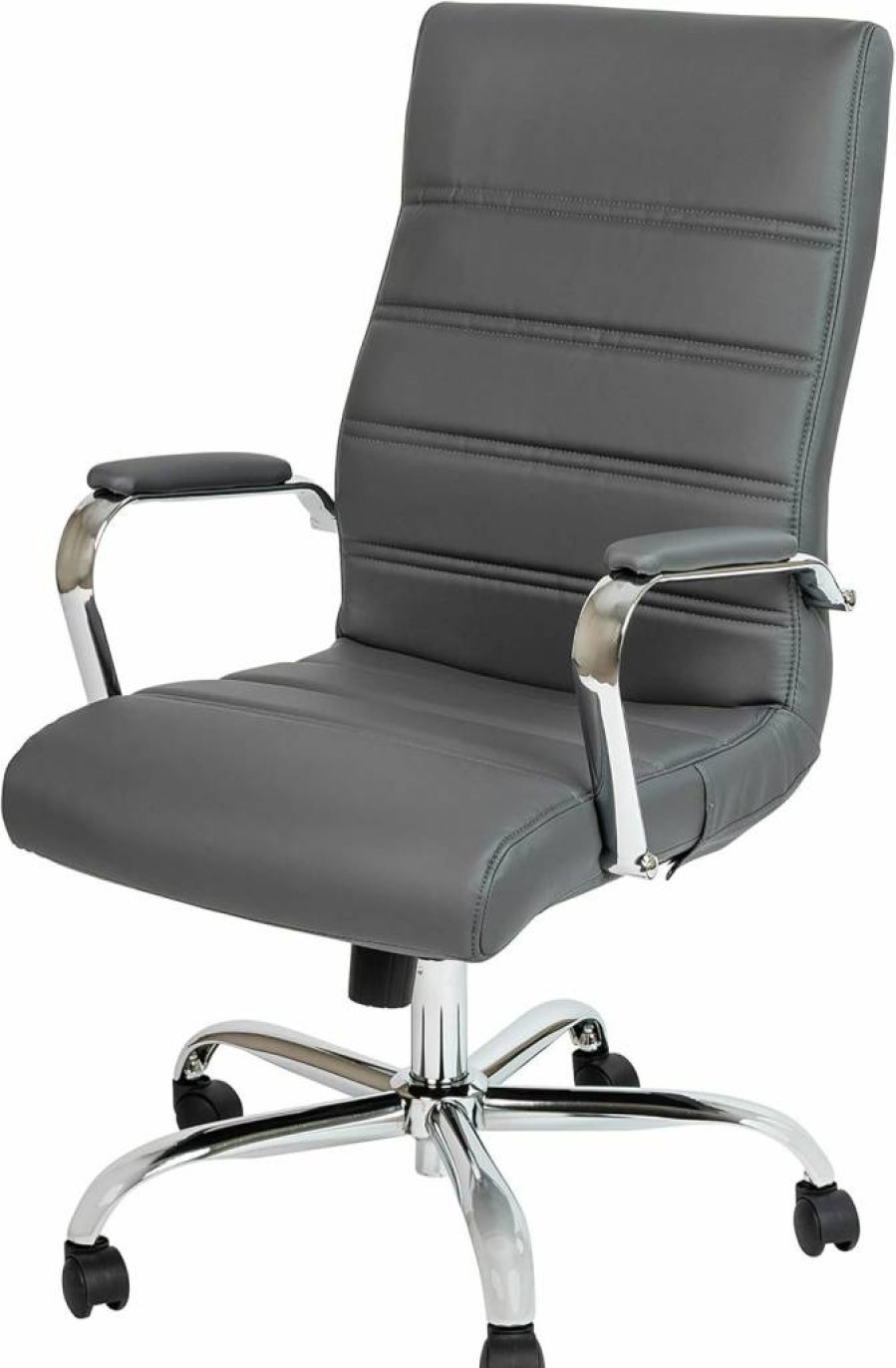Flash Furniture Whitney High-Back Office Chair - Adjustable Swivel LeatherSoft Executive Chair with Padded Seat & Armrests, White & Chrome Ergonomic Desk Chair