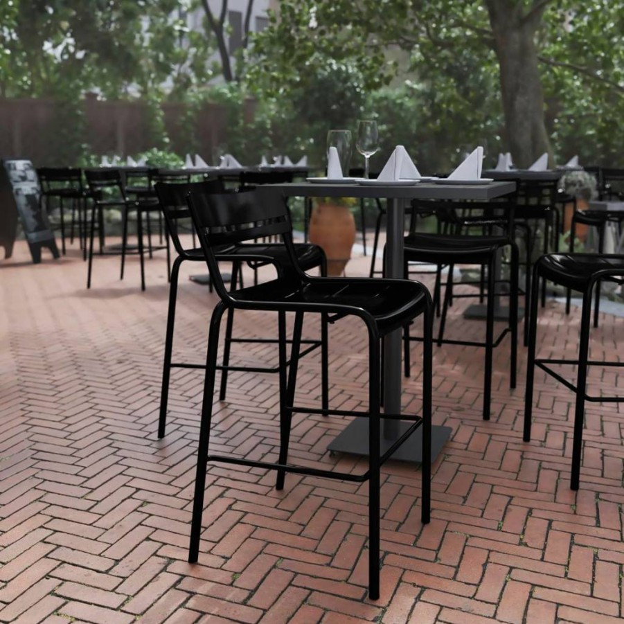 Flash Furniture Nash 4-Pack Red Commercial Grade Steel Stackable Bar Stools with 2-Slat Back for Indoor & Outdoor Use