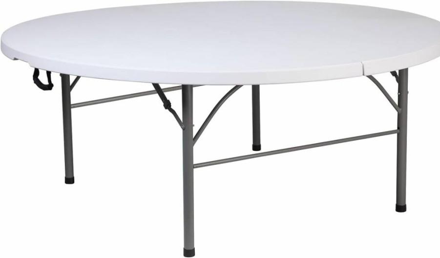 Flash Furniture 5.9-Foot Round Granite White Folding Table - Bi-Fold Design with Carrying Handle for Banquet & Events