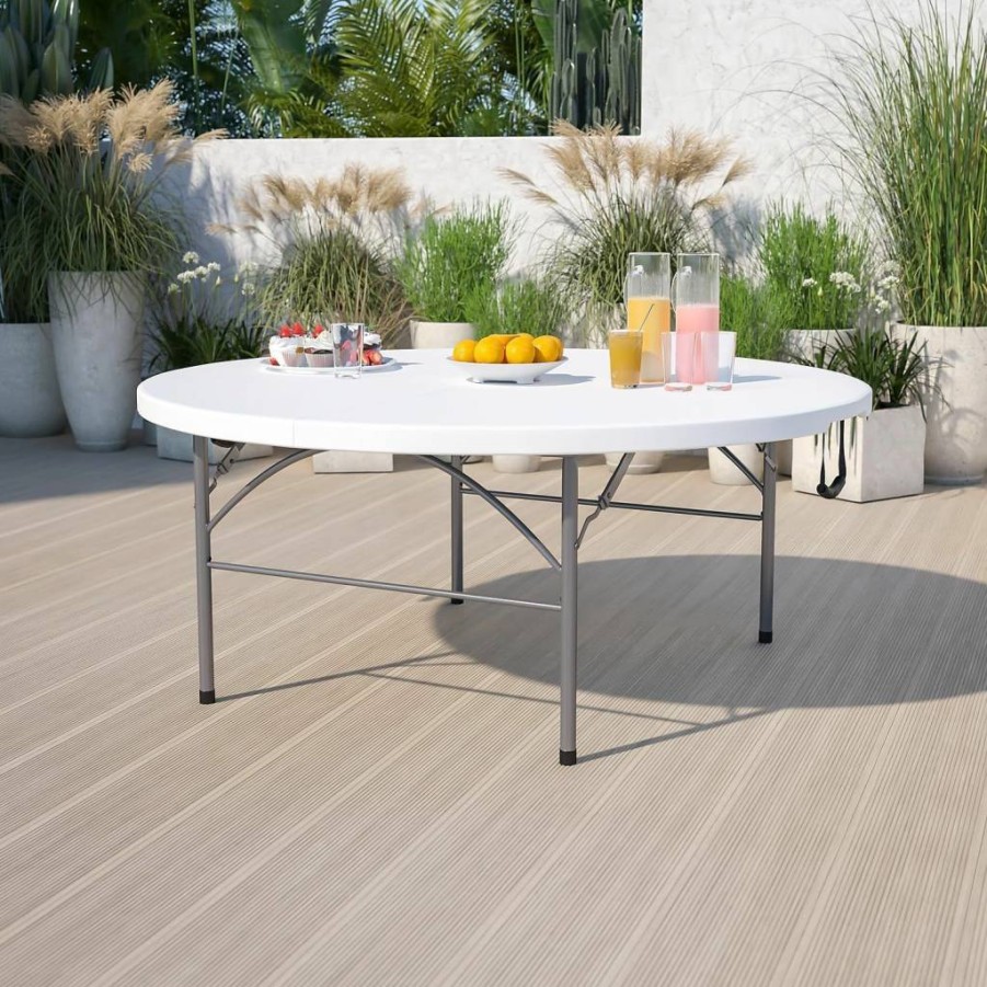 Flash Furniture 5.9-Foot Round Granite White Folding Table - Bi-Fold Design with Carrying Handle for Banquet & Events