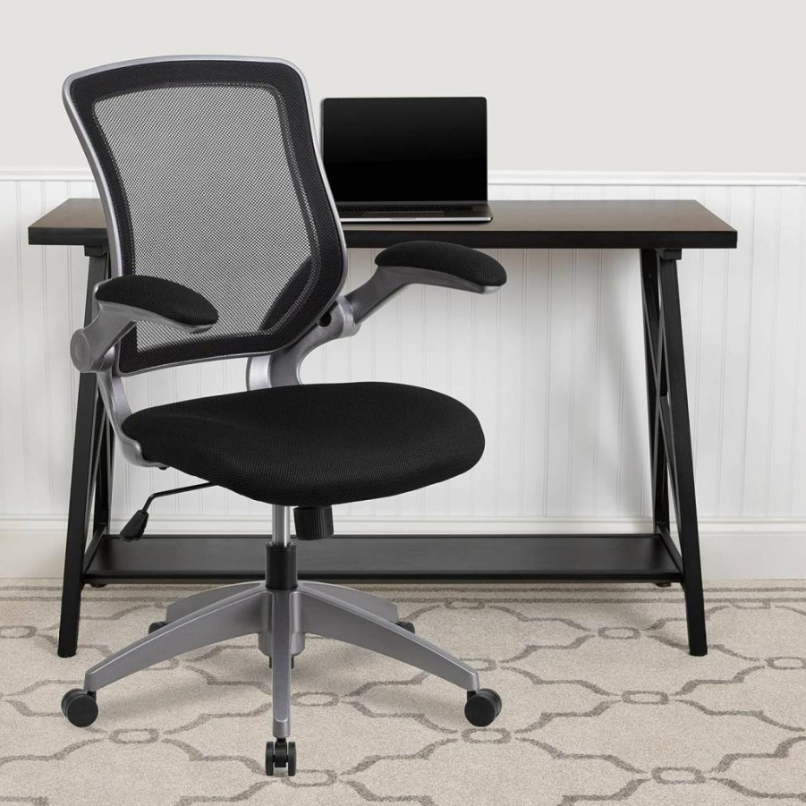 Flash Furniture Kale Ergonomic Mesh Office Chair with Swivel Base, Flip-Up Arms, and Gray Frame – Mid-Back Task Chair for Comfort & Support