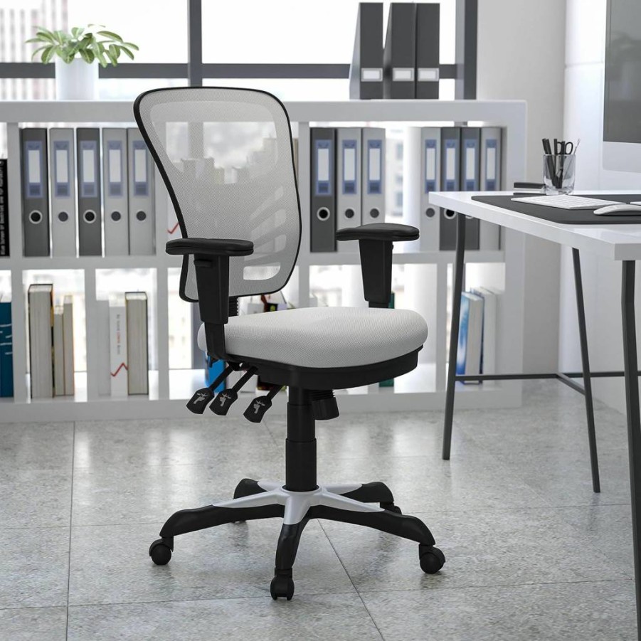 Flash Furniture Nicholas Ergonomic Mesh Office Chair - Adjustable Lumbar Support, Swivel Mid-Back Gaming Chair, Height Adjustable, Gray