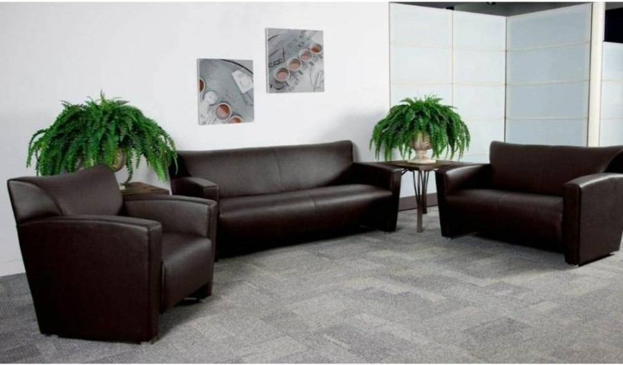 Flash Furniture Hercules Majesty Series Black Leathersoft Loveseat - 2-Seater Sofa, Genuine Leather, Modern Design, Comfortable Seating for Living Room