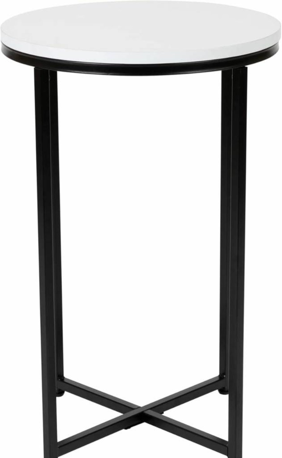 Flash Furniture Hampstead Modern End Table with Crisscross Black Frame and White Finish