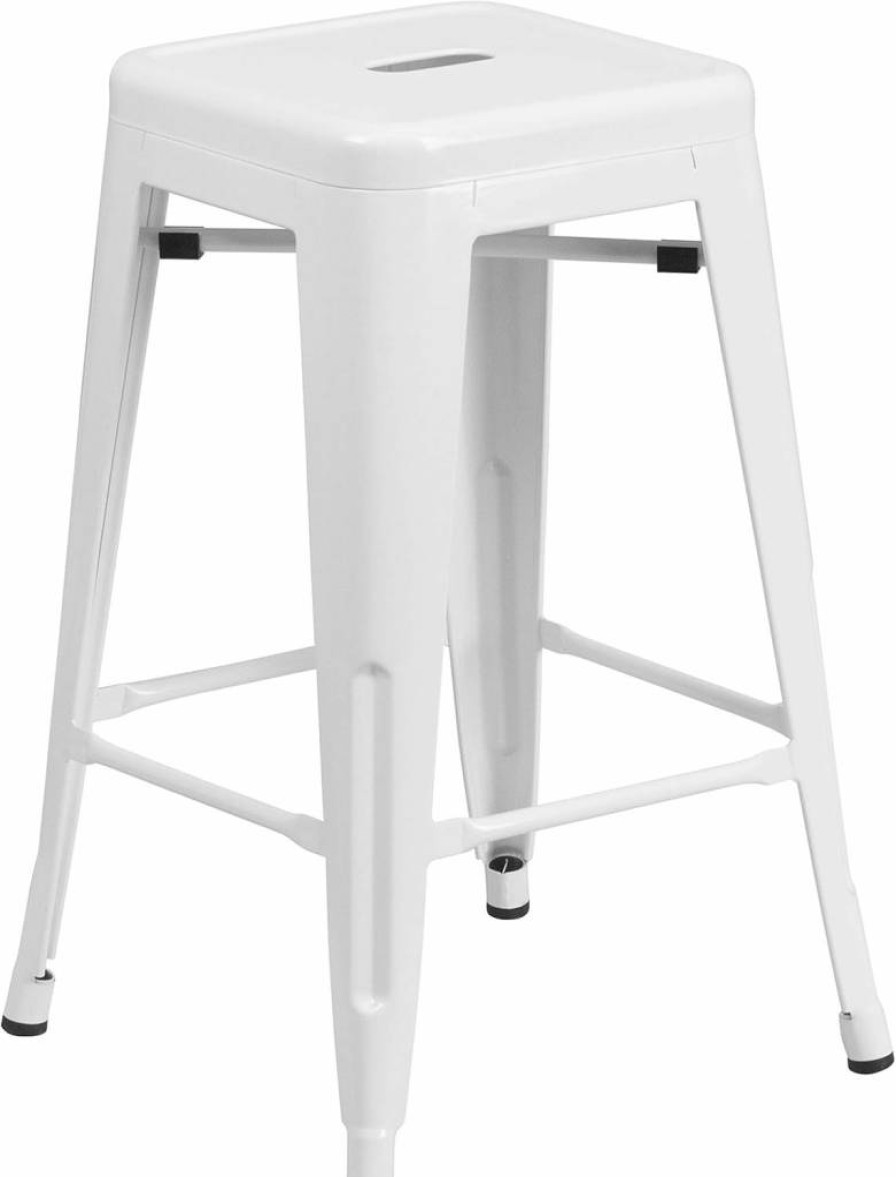 Flash Furniture Kai 24" Commercial Grade Indoor-Outdoor Counter Stool - Square Seat, Yellow Metal, Backless Bar Height Stool