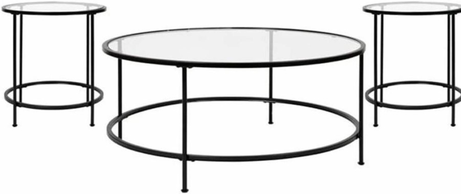 Flash Furniture Modern Adjustable Coffee Table, Clear Glass Top with Matte Black Base, 35.25" L x 19.5" W x 21.5" H, Living Room Center Table