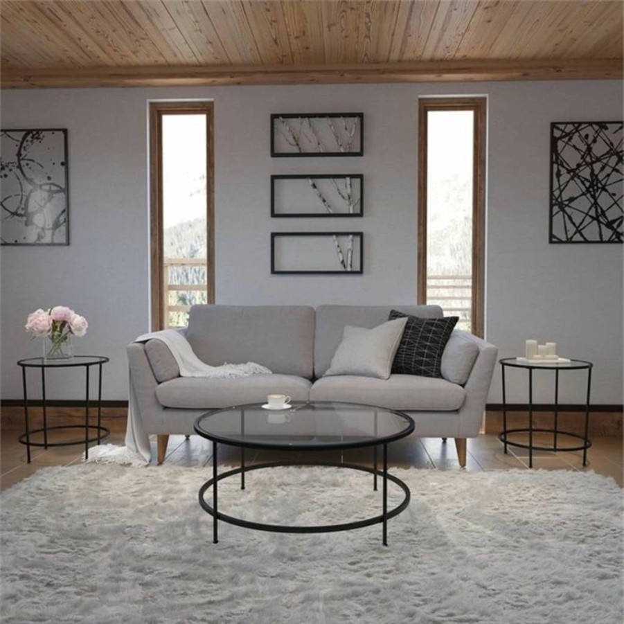 Flash Furniture Modern Adjustable Coffee Table, Clear Glass Top with Matte Black Base, 35.25" L x 19.5" W x 21.5" H, Living Room Center Table