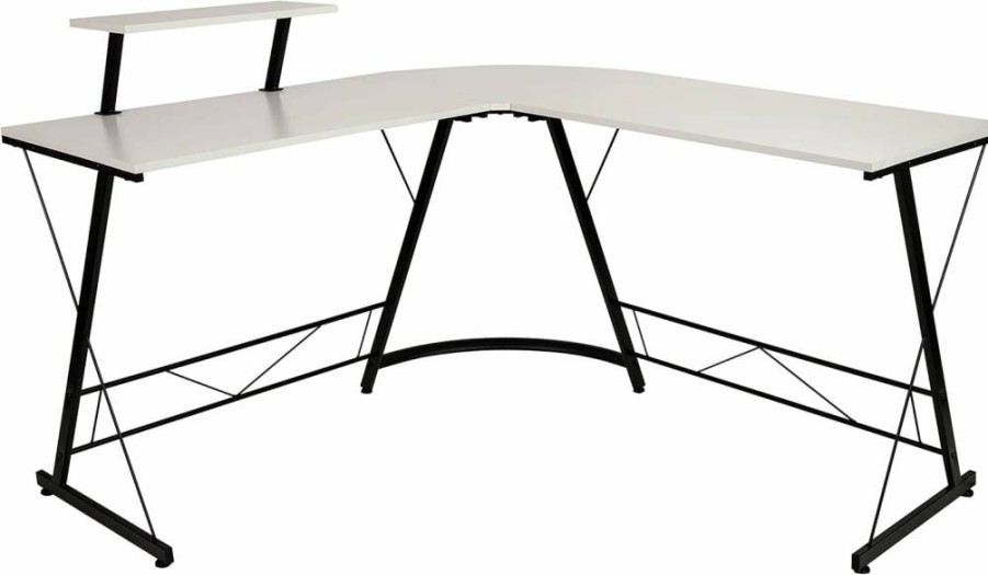 Flash Furniture Silver Metal L-Shaped Glass Computer Desk for Home Office