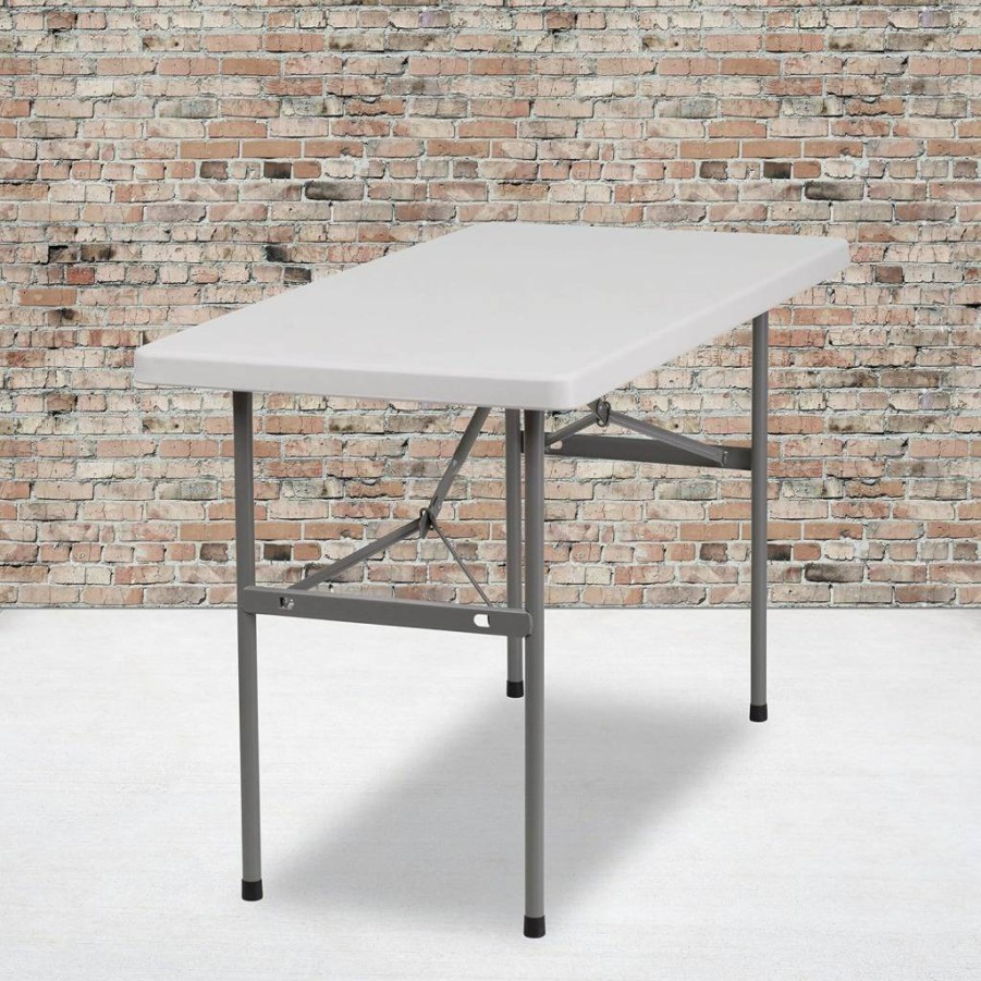 Flash Furniture 4-Foot Granite White Folding Plastic Table - Lightweight & Portable for Home or Office