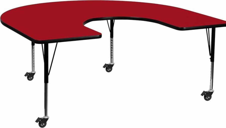 Flash Furniture Adjustable Height Mobile Horseshoe Activity Table - 60"W x 66"L Laminate Surface, Gray