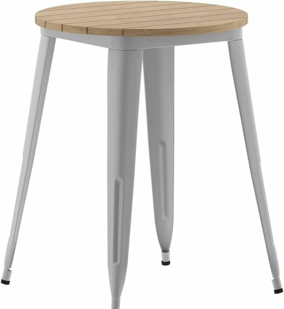 Flash Furniture Declan 24" Round Outdoor Bar Table - All-Weather Poly Resin Top & Steel Base - Brown/Black Commercial Height Dining Table for Patio, Bistro, Restaurant