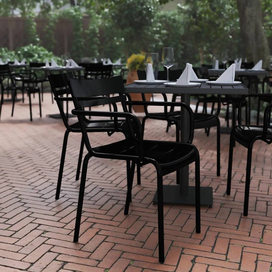 Flash Furniture Nash 4-Pack Steel Stackable Indoor-Outdoor Chairs with Arms, Commercial Grade, Silver