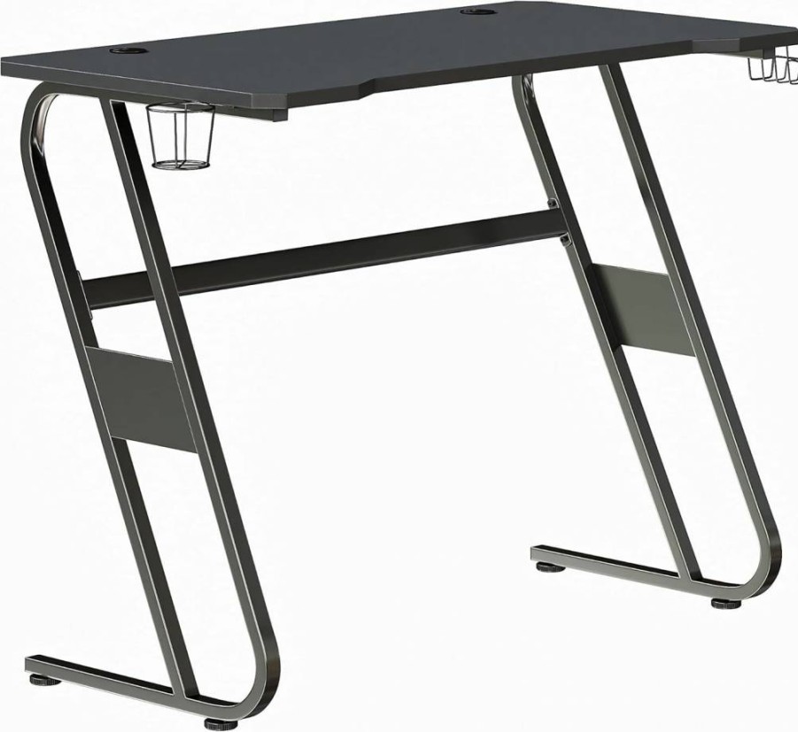 Flash Furniture 51.5" Black Fisher Gaming Desk - Ergonomic Computer Table with Cup Holder, Headphone Hook for Gamers