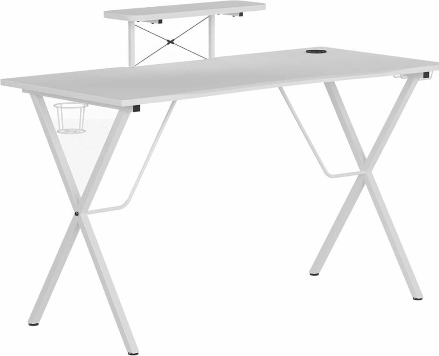 Flash Furniture 51.5" White Gaming Desk with Cup Holder, Headphone Hook & Monitor Stand - Ergonomic Computer Table for Gamers