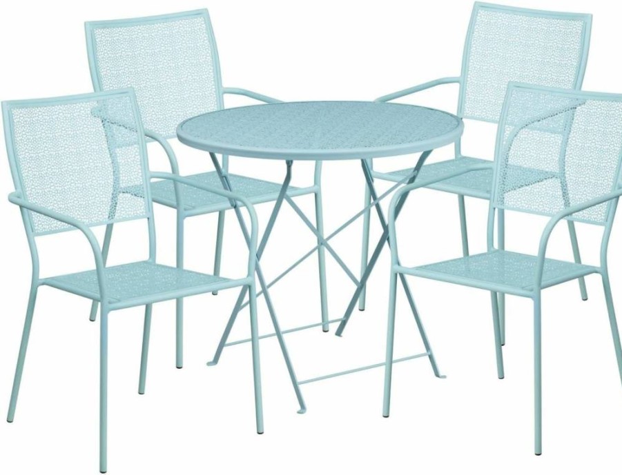 Flash Furniture 30-Inch Round Black Steel Folding Table Set with 4 Square Back Chairs for Indoor-Outdoor Patio Use