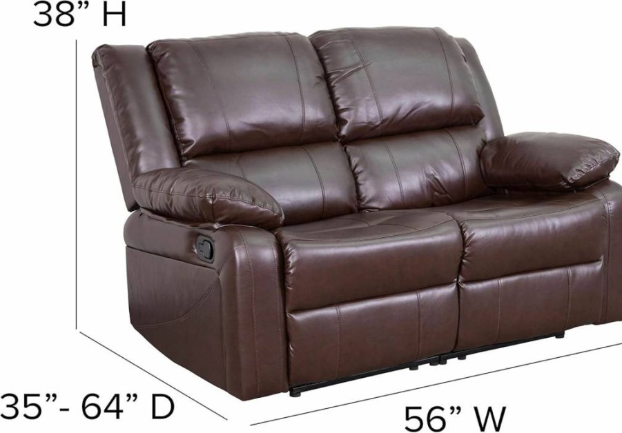Flash Furniture Harmony Series Brown LeatherSoft 2-Seater Reclining Loveseat with Dual Built-In Recliners