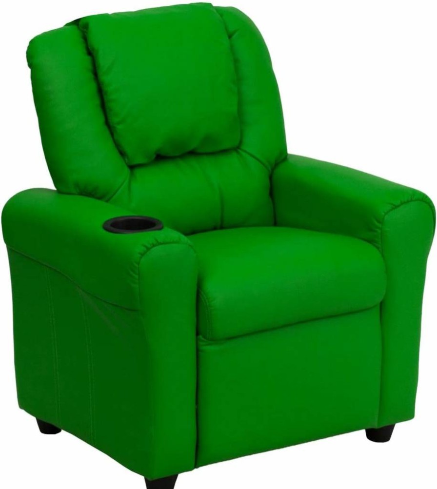 Flash Furniture Contemporary Kids Recliner Chair with Cup Holder, Headrest - Green Vinyl, Modern Comfort for Children