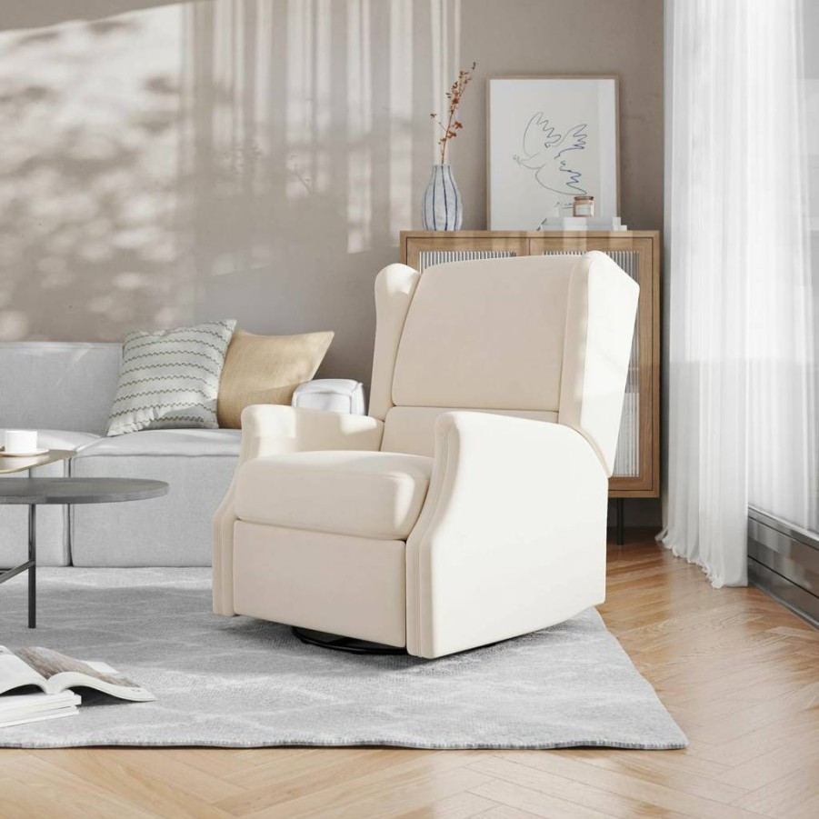 Flash Furniture Omma 360-Degree Swivel Glider Recliner Chair with Manual Wingback, Upholstered Dark Gray Rocker for Living Room, Bedroom or Nursery